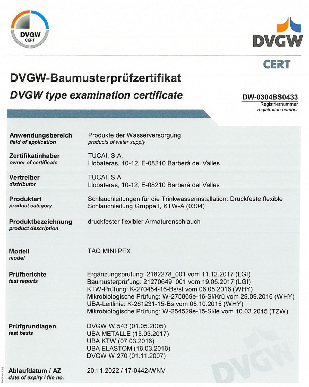 Certificación DVGW