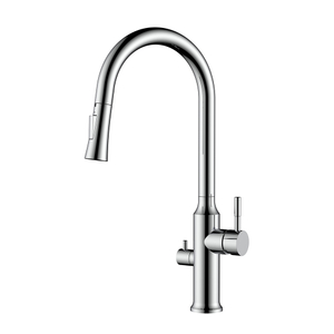 Grifo monomando de cocina de acero inoxidable cromado con conexión para lavavajillas