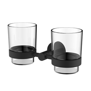 Vaso de vidrio de baño negro mate y soporte para cepillo de dientes de pared
