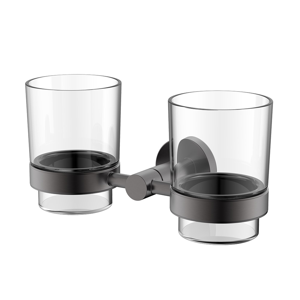 Vaso de vidrio para baño de bronce de cañón y soporte para cepillo de dientes