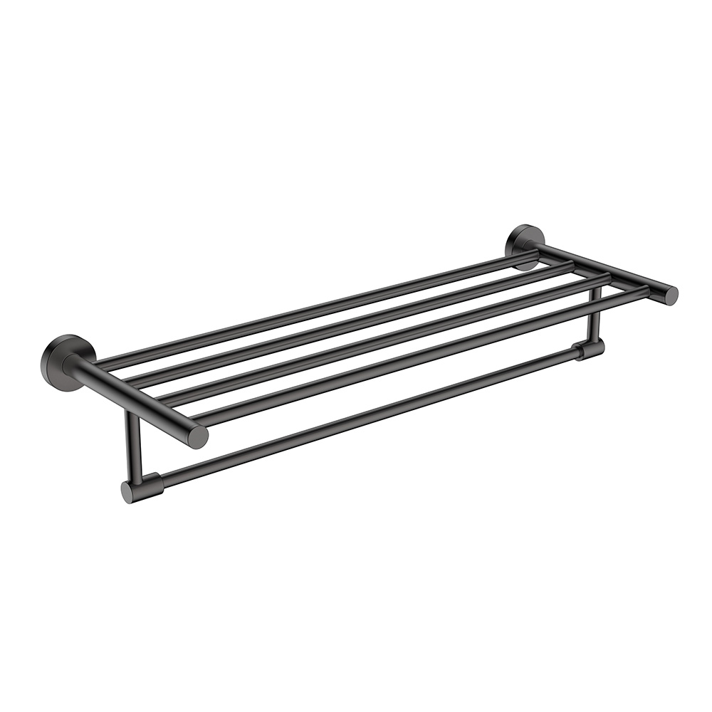 Toallero de mano de metal de pistola de baño estilo hotel con estante